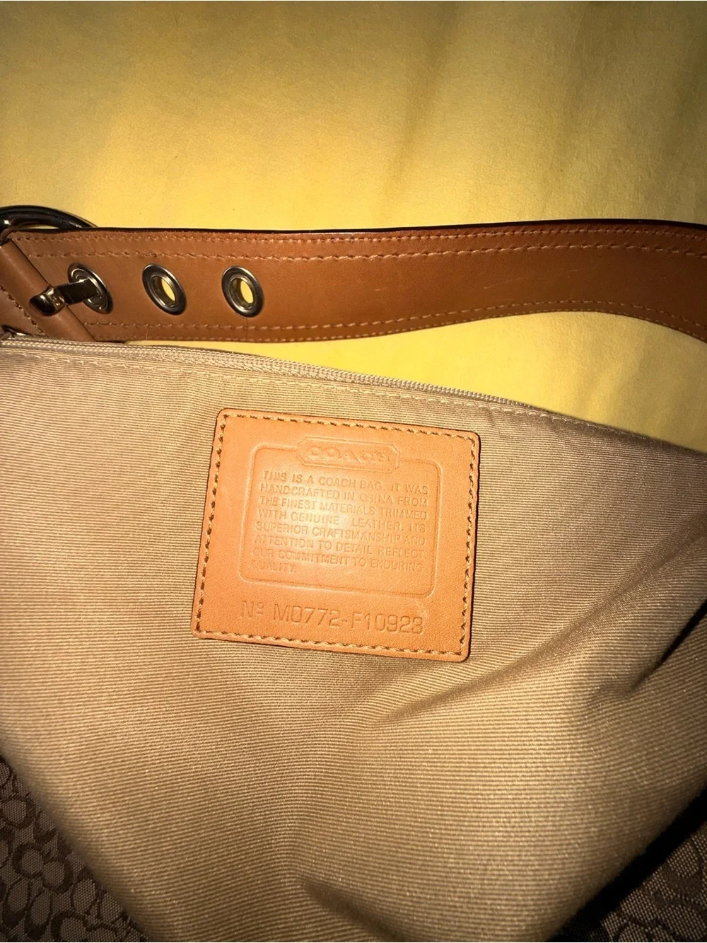 Coach Brown Signature Logo Hobo with Gold Flower Charm